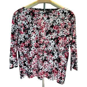 Women's J.Jill 3/4 Sleeve, Boatneck Knit Pink Black White, Blouse Size S, EUC